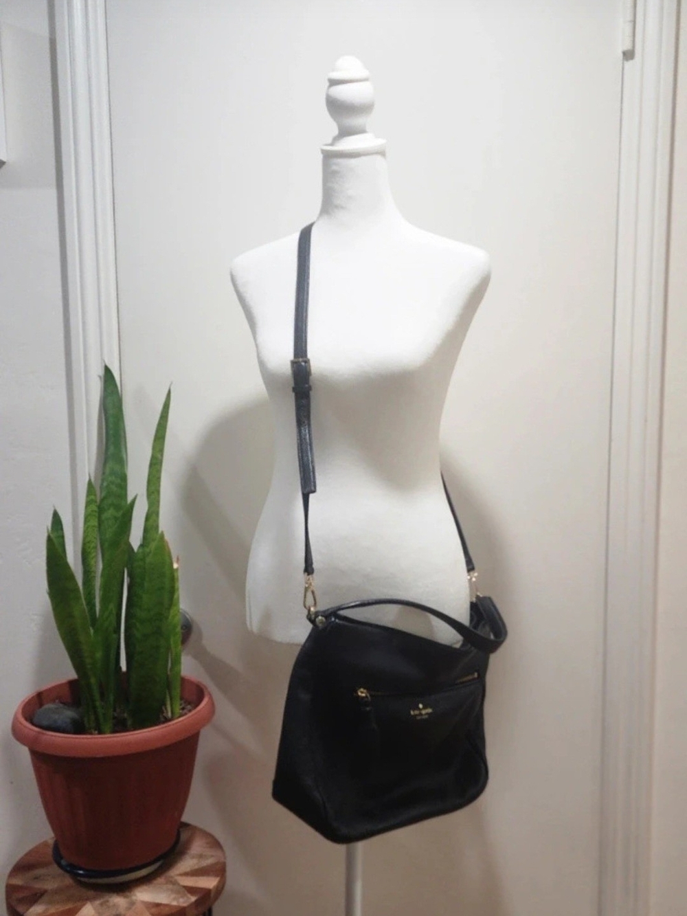 kate spade Black Leather Shoulder Bag with Gold Hardware